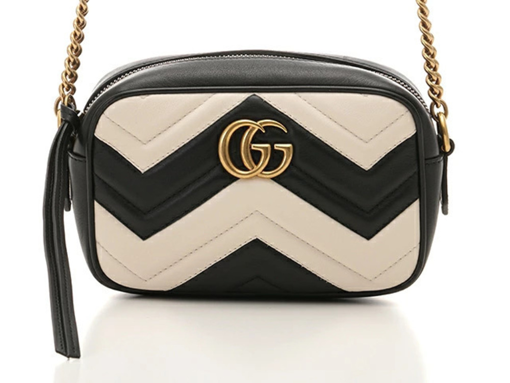 Gucci Bag Hobo GG Marmont Calfskin Ivory White x Black Chain